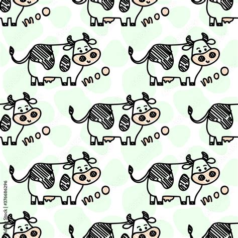 Vector Smiling Standing Cow Pattern On A Spot Background Seamless Cute