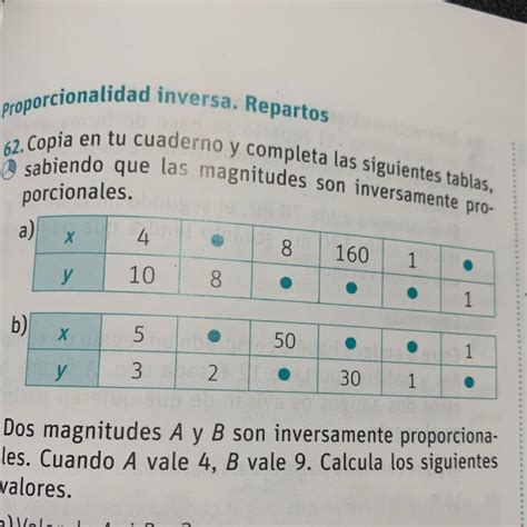 Copia En Tu Cuaderno Y Completa Las Siguientes Tablas Sabiendo Que Las