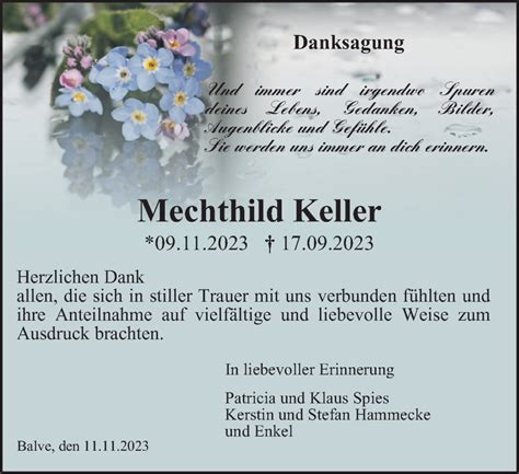 Traueranzeigen Von Mechthild Keller Trauer In NRW De