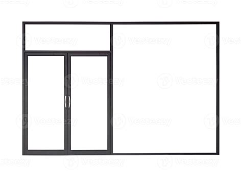 Real Modern Black Store Front Double Glass Door Window Frame Isolated On White Background