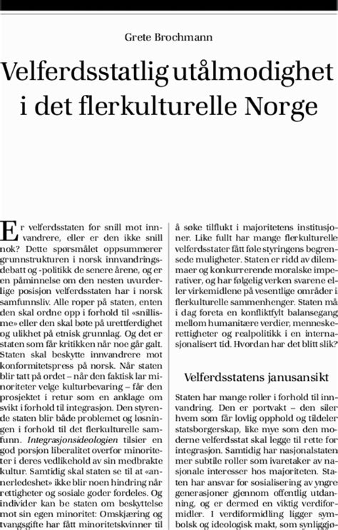 Velferdsstatlig utålmodighet i det flerkulturelle Norge Nytt Norsk