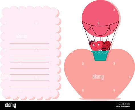Couple Hearts In Balloon Air Hot Kawaii Characters Vector Illustration