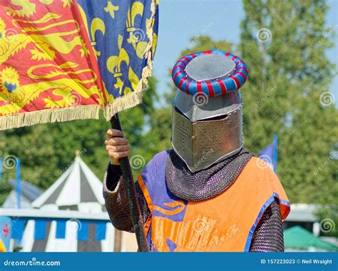 Steel Helmet & Detail of Medieval Knight`s Costume. Stock Image - Image ...