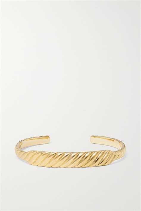 David Yurman Gold Sculpted Cable Contour 18 Karat Gold Cuff Editorialist