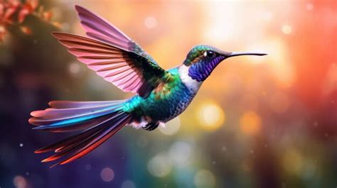 Premium Photo | A vibrant hummingbird hovering in midair its iridescent feathers glinting in the ...