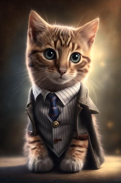 Premium Photo A Cat In Suit And Tie