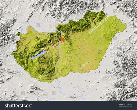 Hungary Shaded Relief Map Major Urban ilustrações stock 21247810