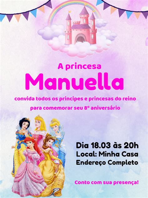 Free Make Digital Invitation Template To Edit Disney Princesses