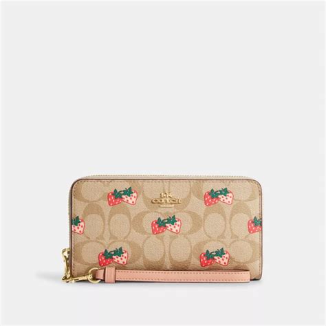 Coach® Outlet Coach Outlet® Long Zip Around Wallet In Signature Canvas With Strawberry Print