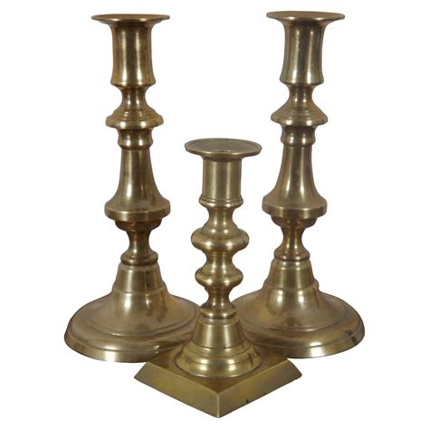 Antique English Spun Brass Push Up Candlesticks Candle Holders For