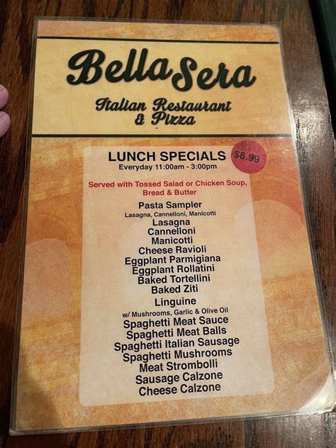 Menu At Bella Sera Of Kerrville Inc Restaurant Kerrville