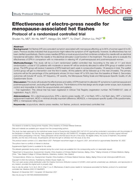 Pdf Effectiveness Of Electro Press Needle For Menopause Associated