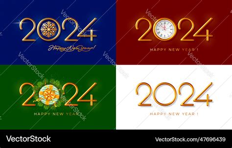 Happy New Year 2024 Greeting Card Set Royalty Free Vector