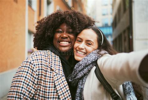 Women Bonding Or Selfie Portrait In Travel Holiday Or Sightseeing Vacation In London City Road