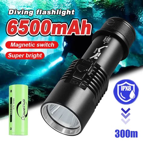 6500mAh Powerful XHP160 LED Diving Flashlight Professional Underwater