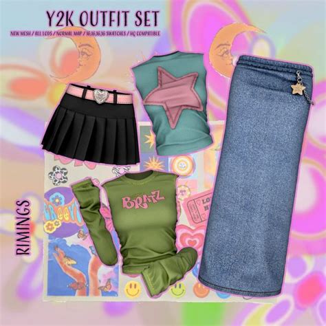 [RIMINGS] Y2K Outfit Set by RIMINGS - The Sims 4 Download - SimsFinds.com | Sims packs, Sims 4 ...