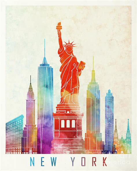 New York landmarks watercolor poster Painting by Pablo Romero | Pixels