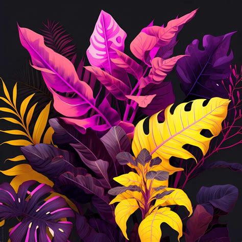 Un Fondo Colorido Con Plantas Y Hojas Tropicales Foto Premium