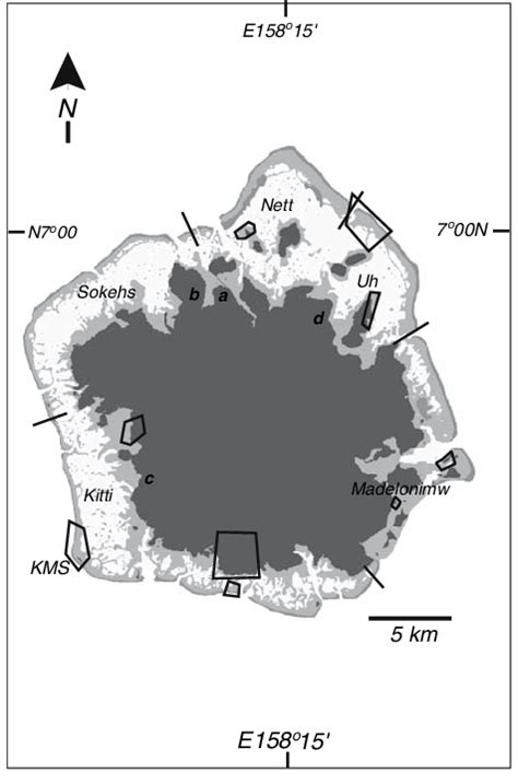 Map Of Pohnpei Showing Municipal Reef Boundaries Lines And