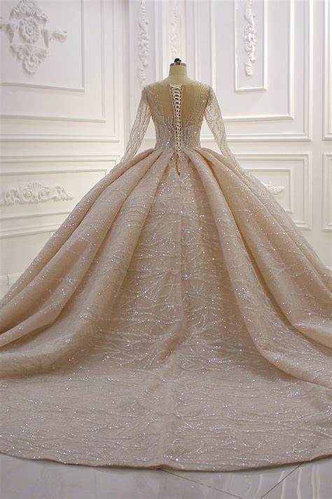 Daisda Gorgeous Bateau Long Sleeves Floor Length Ball Gown Wedding