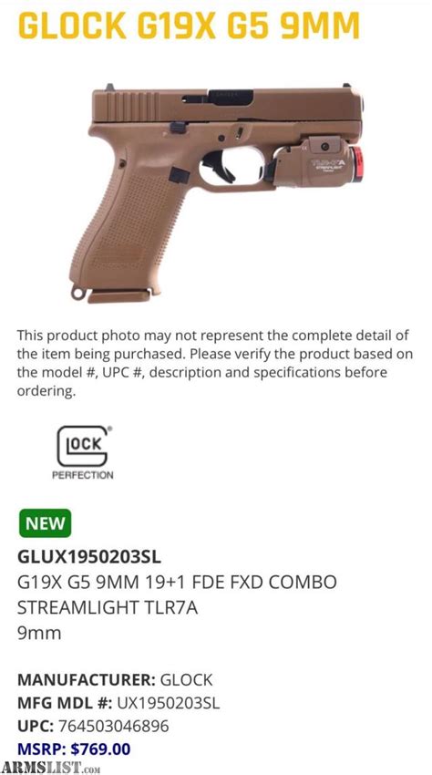 Armslist For Sale Glock 19x G5 9mm Fde Fxd Combo Streamlight Tlr7a