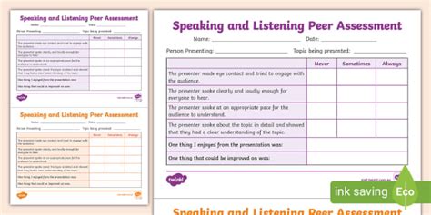 Speaking And Listening Peer Assessment And Feedback Twinkl