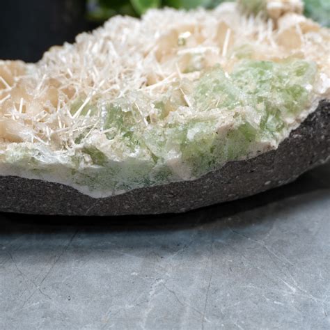 XL Green Apophyllite With Scolecite On Stilbite The Crystal Council