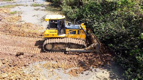 Great Team Work Land Filling Up Using Heavy Dump Truck Pouring Soil