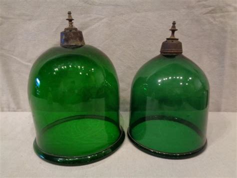 Lot Two Antique Green Glass Cloches