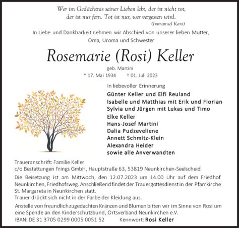 Traueranzeigen Von Rosemarie Keller WirTrauern