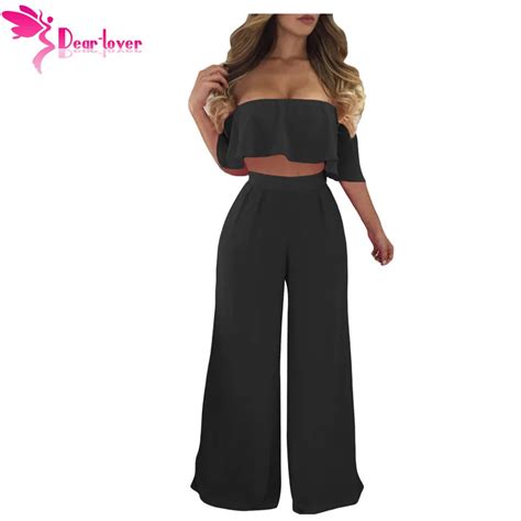 Dear Lover Two Piece Pants Set Women Tracksuits Black Ruffle Off