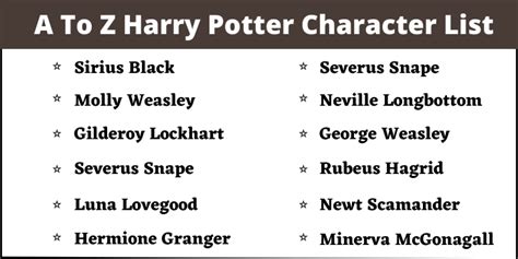 List Of Harry Potter Characters Harry Potter Character Names