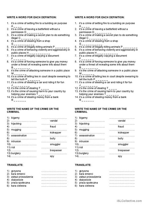 Crime Vocabulary English Esl Worksheets Pdf Doc