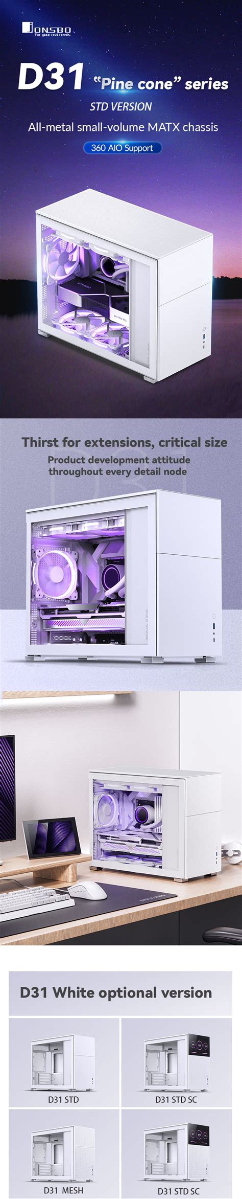 Jonsbo D Std White Micro Atx Computer Case Tempered Glass Side M