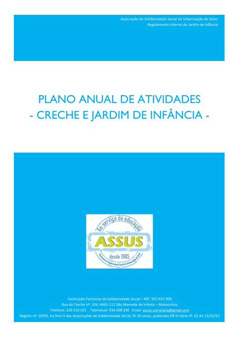 Pdf Plano Anual De Atividades Creche E Jardim De Infância · As Atividades Explanadas Neste