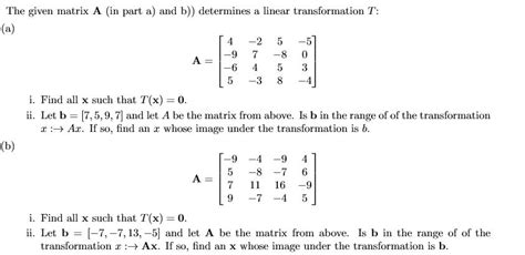 Solved The Given Matrix A In Part A And B Determines A Chegg