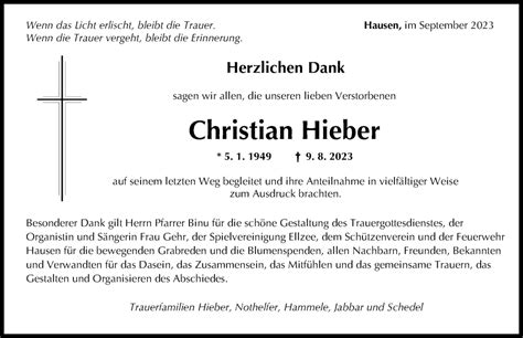 Traueranzeigen Von Christian Hieber Augsburger Allgemeine Zeitung