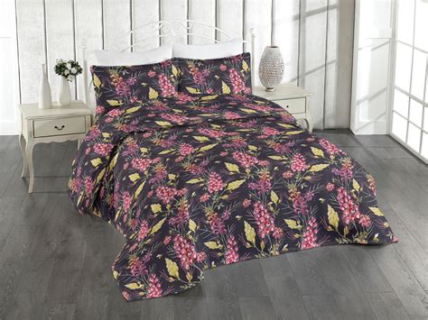 Ambesonne Tropical Quilted Bedspread Set 3 Pcs Watercolor Grevillea