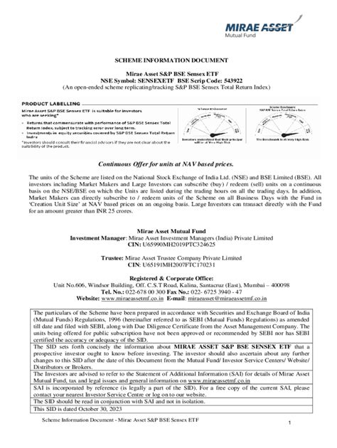 Fillable Online Nfo Alert Mirae Asset Mutual Fund Launches The Sandp Bse