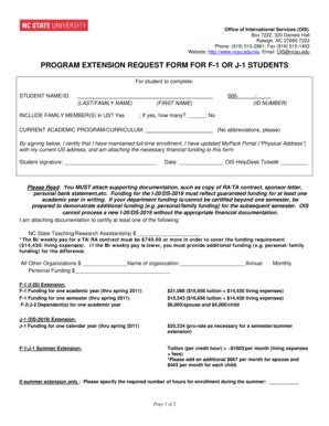 Fillable Online Ncsu Program Extension Request Form For F Or J