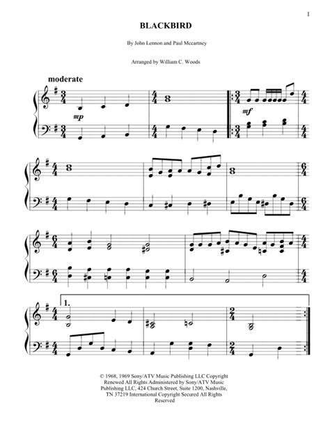 Blackbird Sheet Music The Beatles Piano Solo