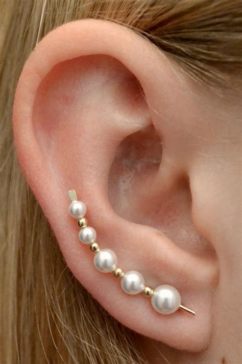 Pearl Ear Climber Pearl Earrings Ear Climber Ear Crawler Etsy