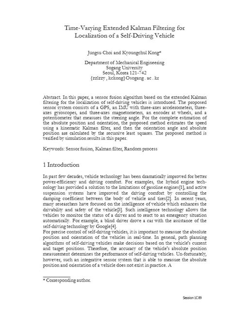 Time Varying Extended Kalman Filtering For Localization Of A Self