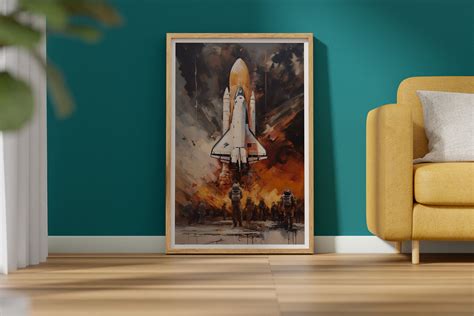 Space Shuttle Oil Painting Art Print, Spaceship Launch Wall Art Poster, Spaceman Print, Original ...