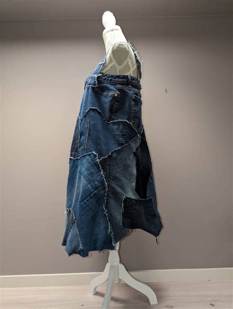 Upcycled Denim Patchwork Dress M L Etsy