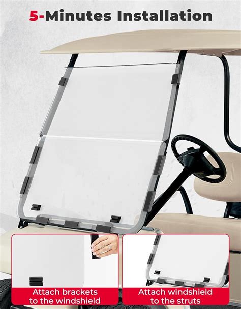 KEMIMOTO Golf Cart Front Folding Windshield Clear Anti UV For Club Car