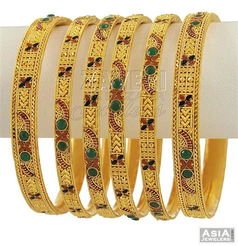 K Gold Meenakari Bangles Set