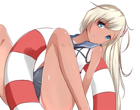 Anthropomorphism Aqua Eyes Blonde Hair Dark Skin Gin00 Kantai