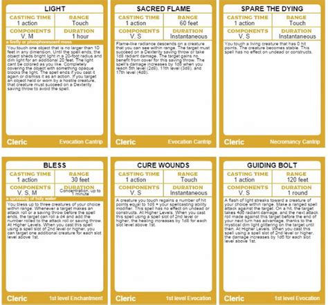 D&d 5e Spell Cards Printable Pdf