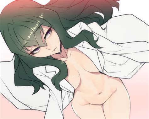 Ban Breasts Cleavage Fuwa Hyouka Green Hair Long Hair Naked Shirt Navel